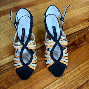 EUC - Zara Black and Orange Braided Heels size US 8